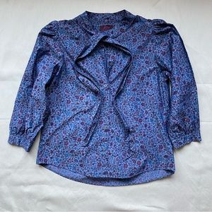 J. Crew Tie Neck Blue Floral Blouse in Liberty Print Colombo Chambray Size XS